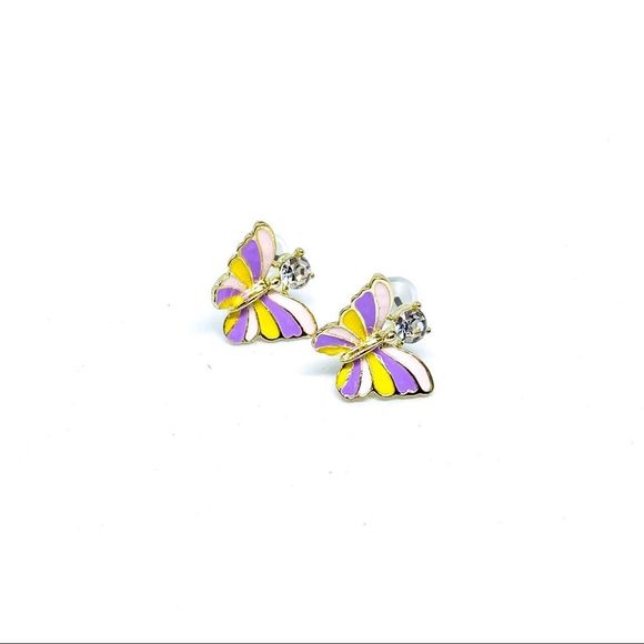 NWT Butter Fly Enamel Rhinestone Post Earring - Picture 2 of 4